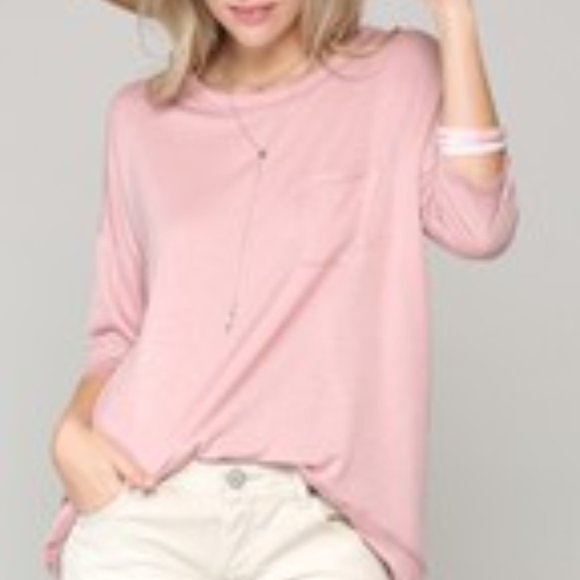 Pink Round Neck Pocket Shirt - Picture 3 of 4
